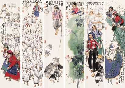 史国良 2004年作 人物 六屏
